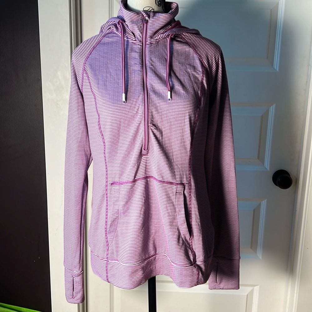 Tangerine Hoodie Purple Stripe 1/2 Zip Women’s Pullover Pocket Medium